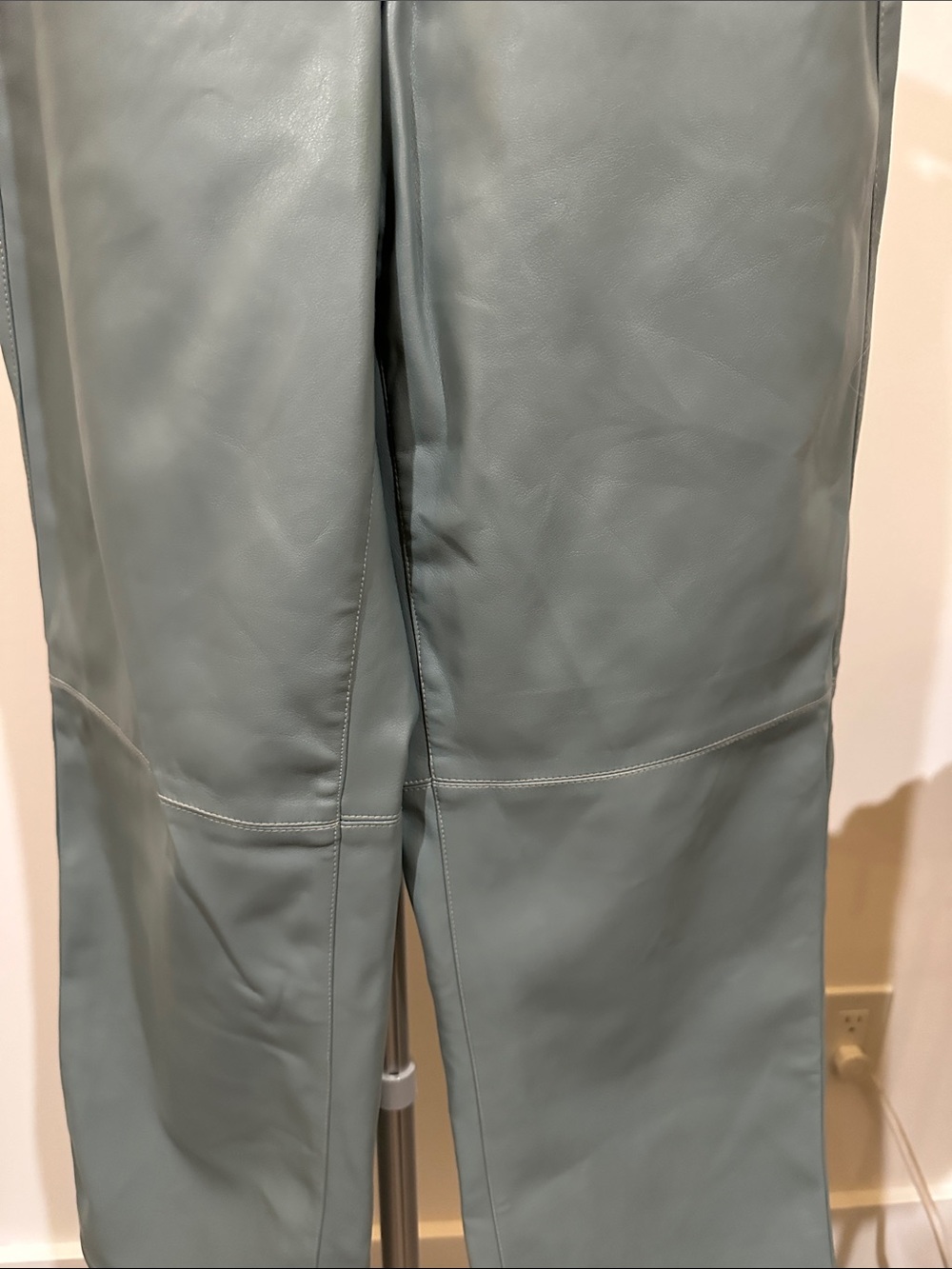 twik Dusty Blue Vegan Leather High-Rise Pants - Picture 2 of 11